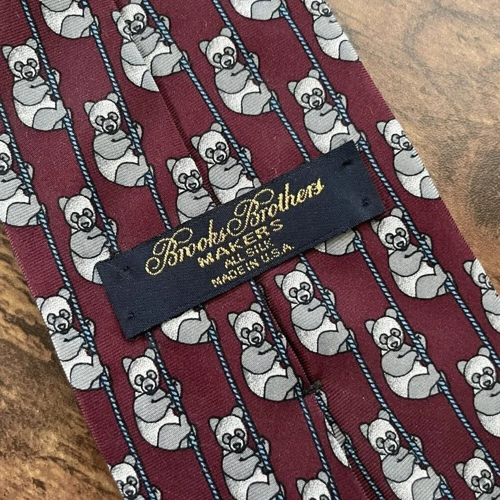 Brooks Brothers Makers Mens Vintage Silk Tie Panda Bear Animal Novelty Print Red